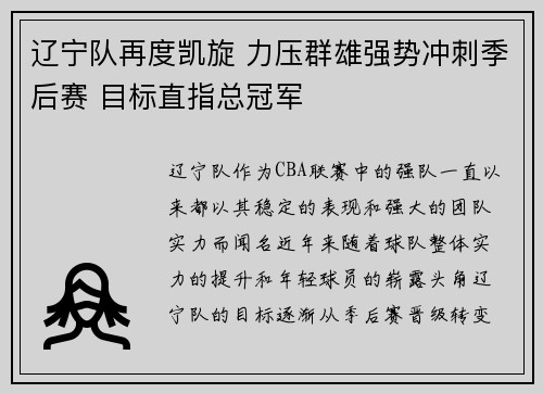 辽宁队再度凯旋 力压群雄强势冲刺季后赛 目标直指总冠军